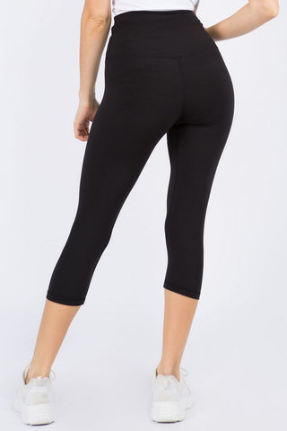 Black High Rise Casual Capri Leggings