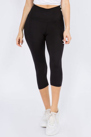 Black High Rise Casual Capri Leggings