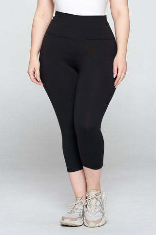 Curvy Black High Rise Casual Capri Leggings