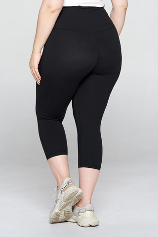Curvy Black High Rise Casual Capri Leggings