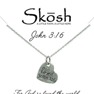 Sterling Silver Heart Pendant with John 3:16 Necklace