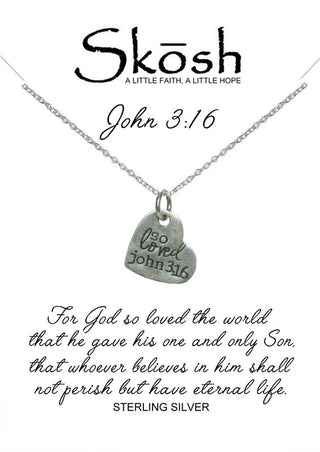 Sterling Silver Heart Pendant with John 3:16 Necklace