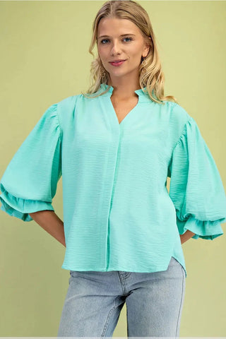 Emerald 3/4 Length Gathered Balloon Sleeve Blouse Final Sale