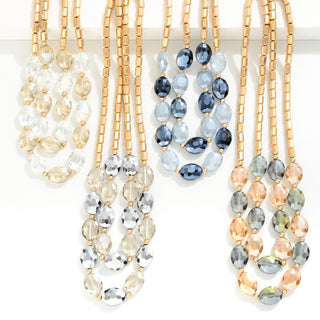 Layered Beaded Necklace Featuring Two-tone Faceted Details (4 Colors)