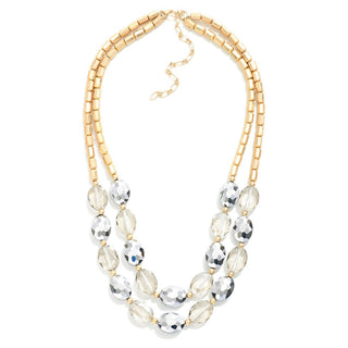 Layered Beaded Necklace Featuring Two-tone Faceted Details (4 Colors)