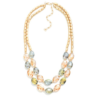 Layered Beaded Necklace Featuring Two-tone Faceted Details (4 Colors)