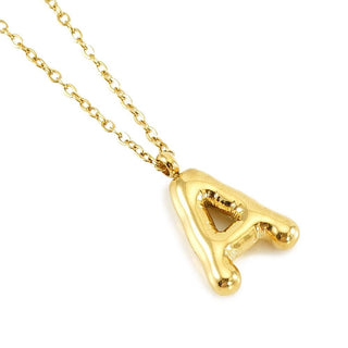Dainty Stainless Steel Chain Link Necklace Featuring Bubble Balloon Initial Pendant (16 Letters)