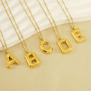 Dainty Stainless Steel Chain Link Necklace Featuring Bubble Balloon Initial Pendant (16 Letters)