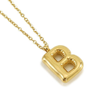 Dainty Stainless Steel Chain Link Necklace Featuring Bubble Balloon Initial Pendant (16 Letters)