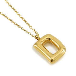 Dainty Stainless Steel Chain Link Necklace Featuring Bubble Balloon Initial Pendant (16 Letters)