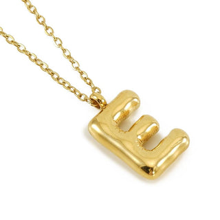 Dainty Stainless Steel Chain Link Necklace Featuring Bubble Balloon Initial Pendant (16 Letters)