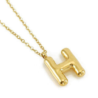 Dainty Stainless Steel Chain Link Necklace Featuring Bubble Balloon Initial Pendant (16 Letters)