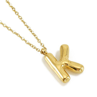 Dainty Stainless Steel Chain Link Necklace Featuring Bubble Balloon Initial Pendant (16 Letters)