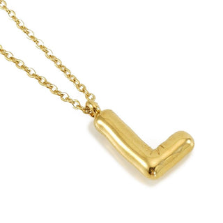 Dainty Stainless Steel Chain Link Necklace Featuring Bubble Balloon Initial Pendant (16 Letters)