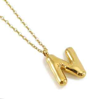 Dainty Stainless Steel Chain Link Necklace Featuring Bubble Balloon Initial Pendant (16 Letters)
