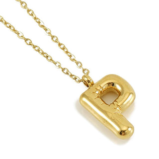 Dainty Stainless Steel Chain Link Necklace Featuring Bubble Balloon Initial Pendant (16 Letters)