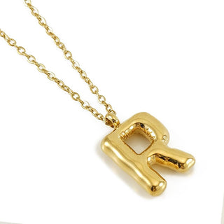 Dainty Stainless Steel Chain Link Necklace Featuring Bubble Balloon Initial Pendant (16 Letters)