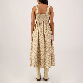 SC SAND FLORAL FRONT HOOK & EYE SLEEVELESS MIDI DRESS FINAL SALE