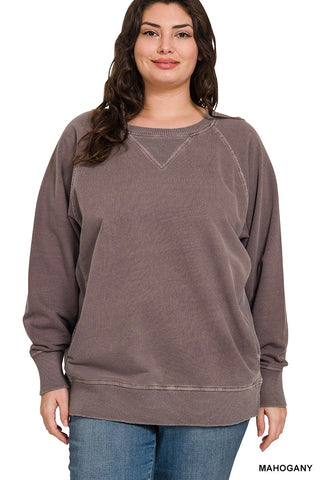 Curvy Mahogany Pigment Dyed French Terry Pullover