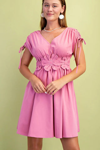 Rose Floral Appliqué V-Neck Mini Dress FINAL SALE