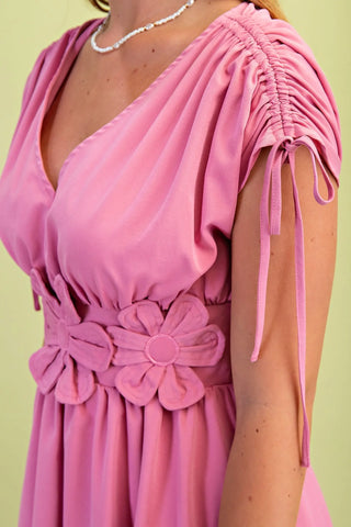 Rose Floral Appliqué V-Neck Mini Dress FINAL SALE