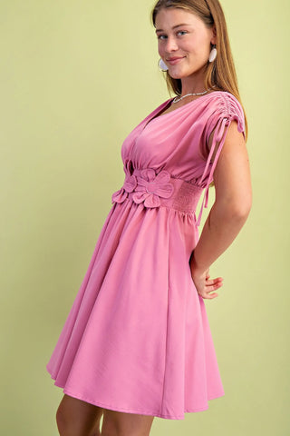 Rose Floral Appliqué V-Neck Mini Dress FINAL SALE