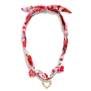 Scarf Necklace Featuring Heart Charms