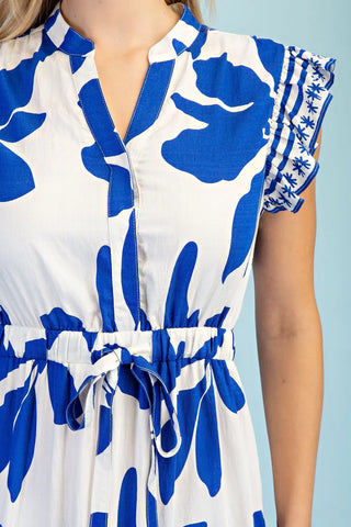 Floral Tiered Midi Dress with Ruffle Sleeves and an Elastic Tie Waist FINAL SALE