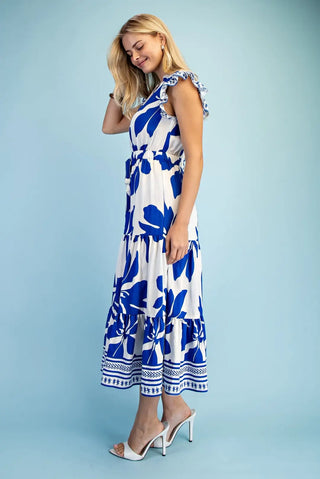 Floral Tiered Midi Dress with Ruffle Sleeves and an Elastic Tie Waist FINAL SALE