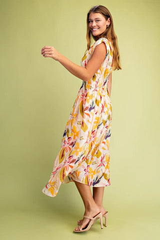Floral Print Cap Sleeve Midi Dress w/ Pockets FINAL SALE