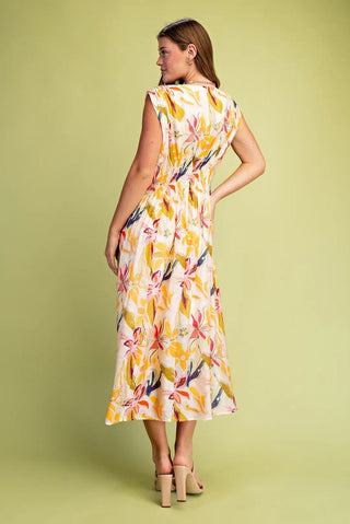 Floral Print Cap Sleeve Midi Dress w/ Pockets FINAL SALE