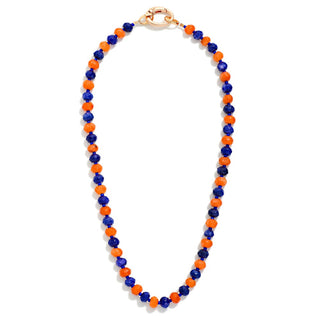 Game Day Faceted Bead Beaded Necklace Featuring Metal Tone Oval Clasp Pendant (2 Colors)