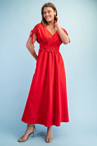 Tomato Floral Appliqué V-Neck Maxi Dress FINAL SALE