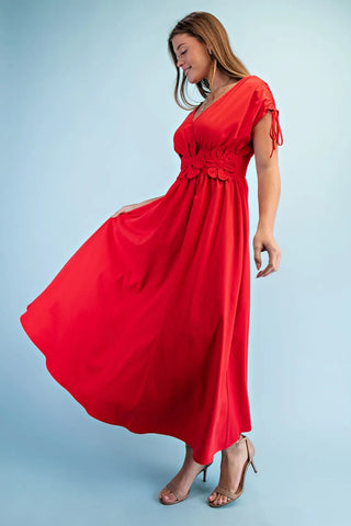 Tomato Floral Appliqué V-Neck Maxi Dress FINAL SALE