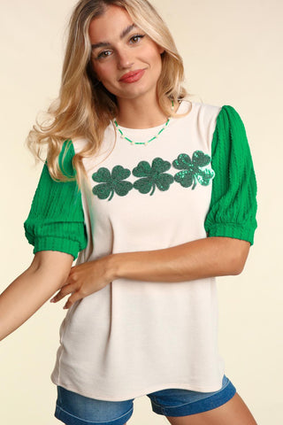 PUFF BUBBLE COLOR BLOCK WITH CLOVER SEQUINS. Final Sale