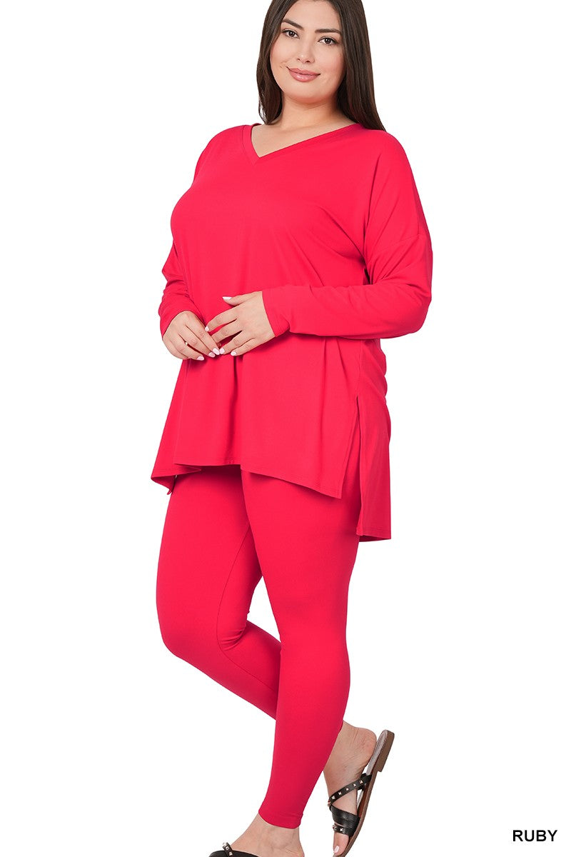 CURVY RUBY BRUSHED MICROFIBER LOUNGEWEAR SET