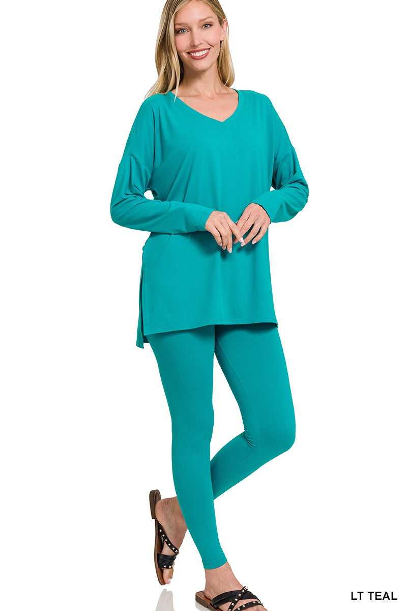 LT TEAL BRUSHED MICROFIBER LOUNGEWEAR SET