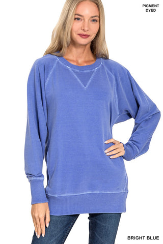Bright Blue Pigment Dyed French Terry Pullover w/ Pockets