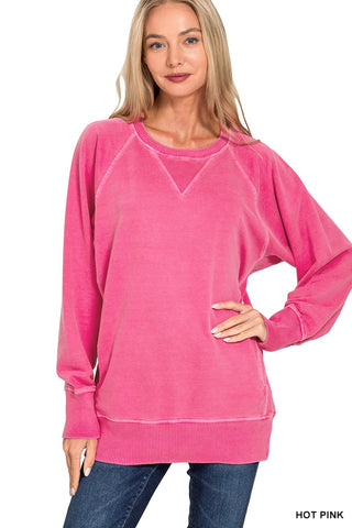 Hot Pink Pigment Dyed French Terry Pullover w/ Pockets Final Sale