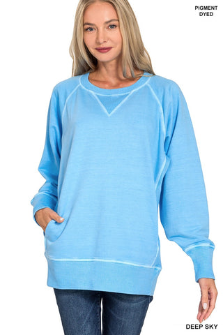 Deep Sky Pigment Dyed French Terry Pullover w/ Pockets