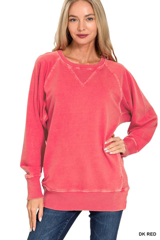 Dk Red Pigment Dyed French Terry Pullover w/ Pockets