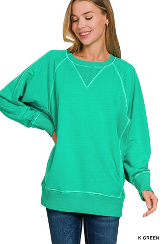 Kelly Green Pigment Dyed French Terry Pullover w/ Pockets