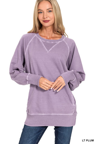 Light Plum Pigment Dyed French Terry Pullover w/ Pockets