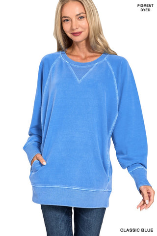 Classic Blue Pigment Dyed French Terry Pullover w/ Pockets