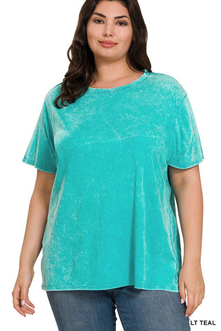 CURVY LIGHT TEAL WASHED SHORT SLEEVE TOP Final Sale