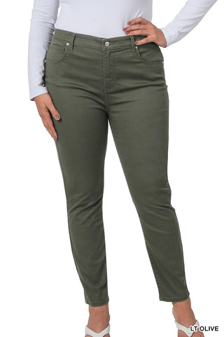 CURVY LIGHT OLIVE HIGH-RISE SKINNY COLOR DENIM PANTS Final Sale
