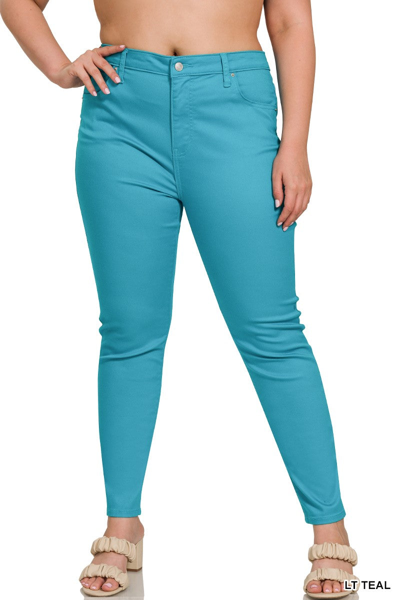 CURVY LIGHT TEAL HIGH-RISE SKINNY COLOR DENIM PANTS