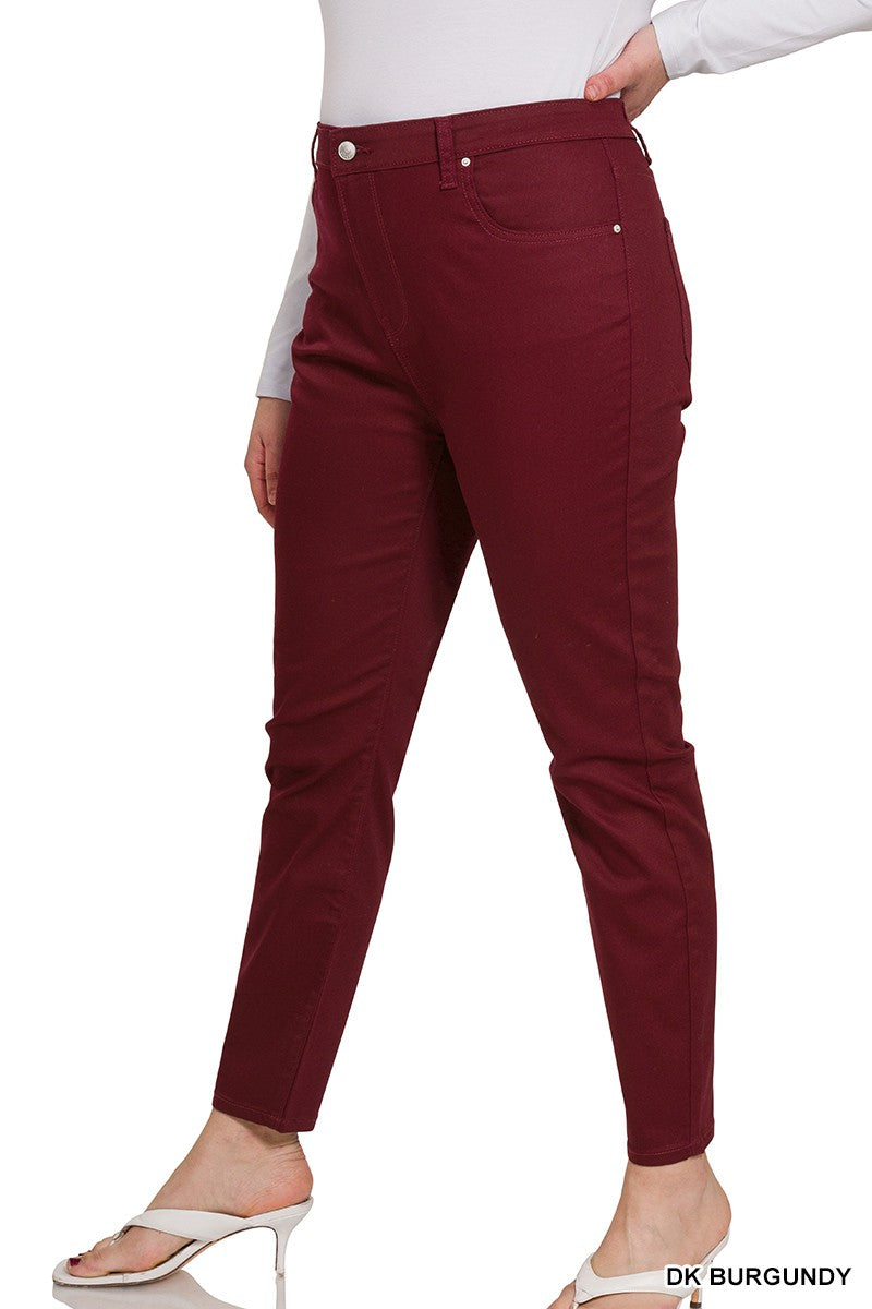 CURVY DARK BURGUNDY HIGH-RISE SKINNY COLOR DENIM PANTS