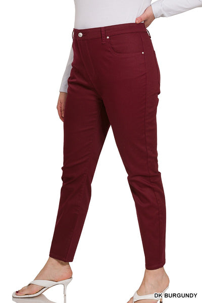 CURVY DARK BURGUNDY HIGH-RISE SKINNY COLOR DENIM PANTS