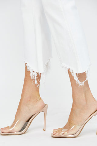 Mica White High Rise Crop Flare Jeans With Uneven Hem Final Sale